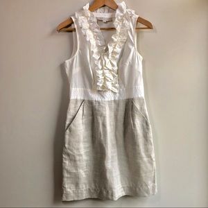 LOFT Linen Eyelet Ruffle Collar Dress